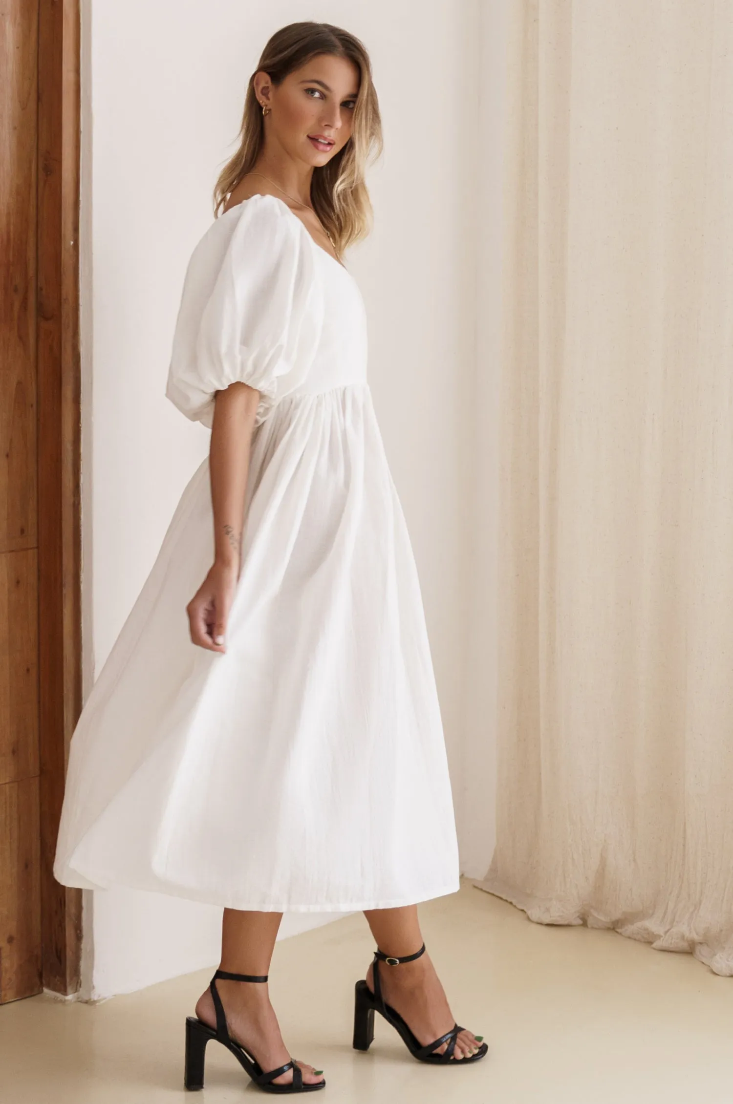 Cherie Puff Sleeve Midi Dress - Off White sold by Folklore Shop product image thumbnail 4