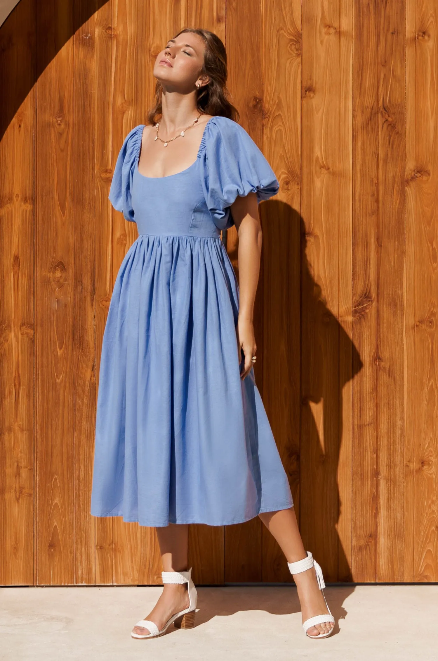 Cherie Puff Sleeve Midi Dress - Caribbean Blue sold by Folklore Shop product image thumbnail 4