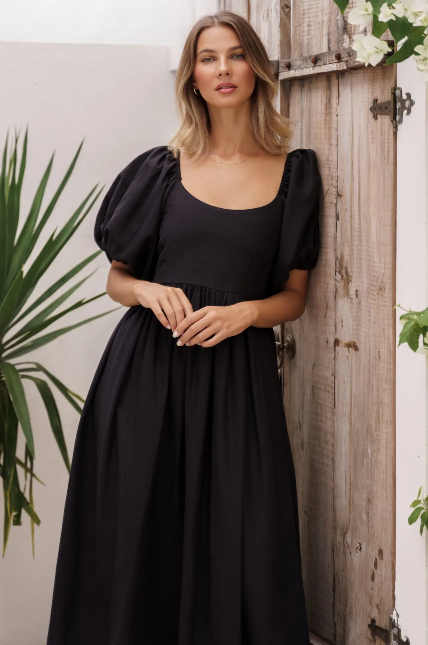 Cherie Puff Sleeve Midi Dress - Black sold by Folklore Shop
