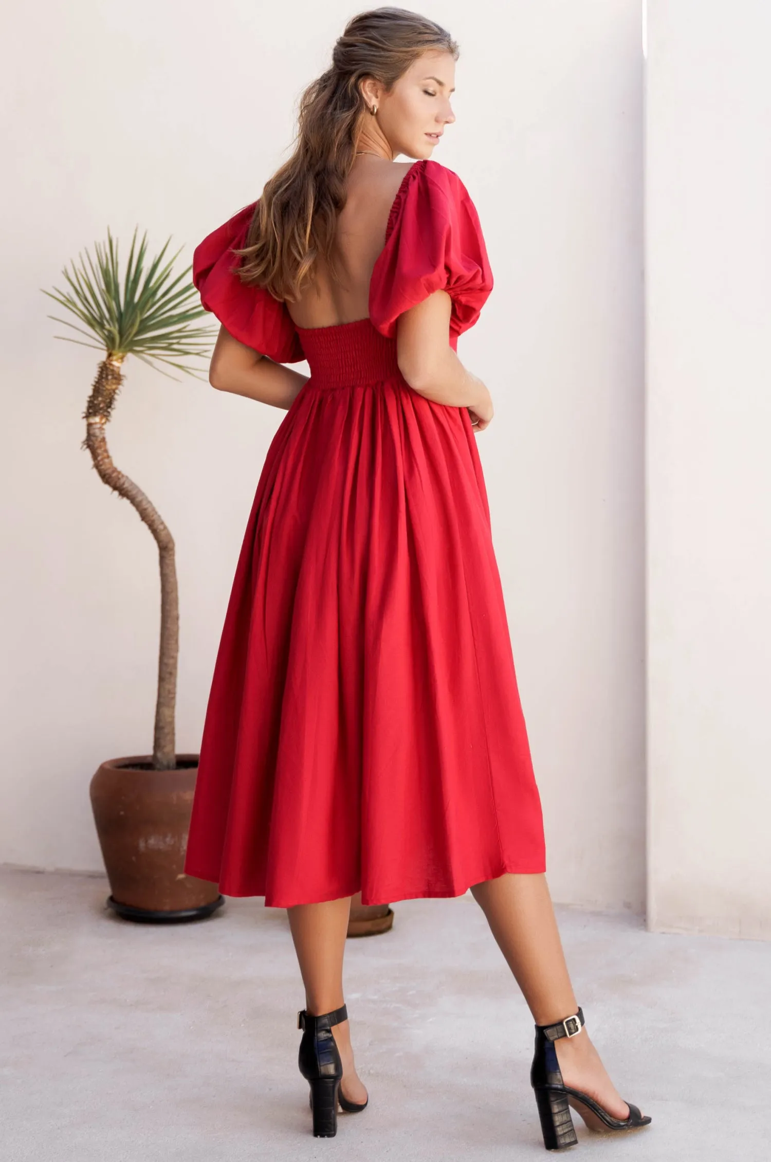 Cherie Puff Sleeve Midi Dress - Red sold by Folklore Shop product image thumbnail 2