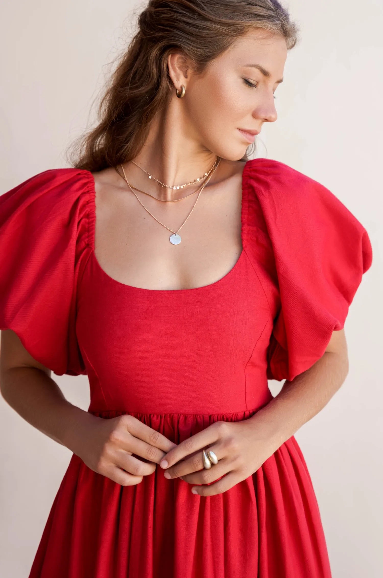 Cherie Puff Sleeve Midi Dress - Red sold by Folklore Shop product image thumbnail 5