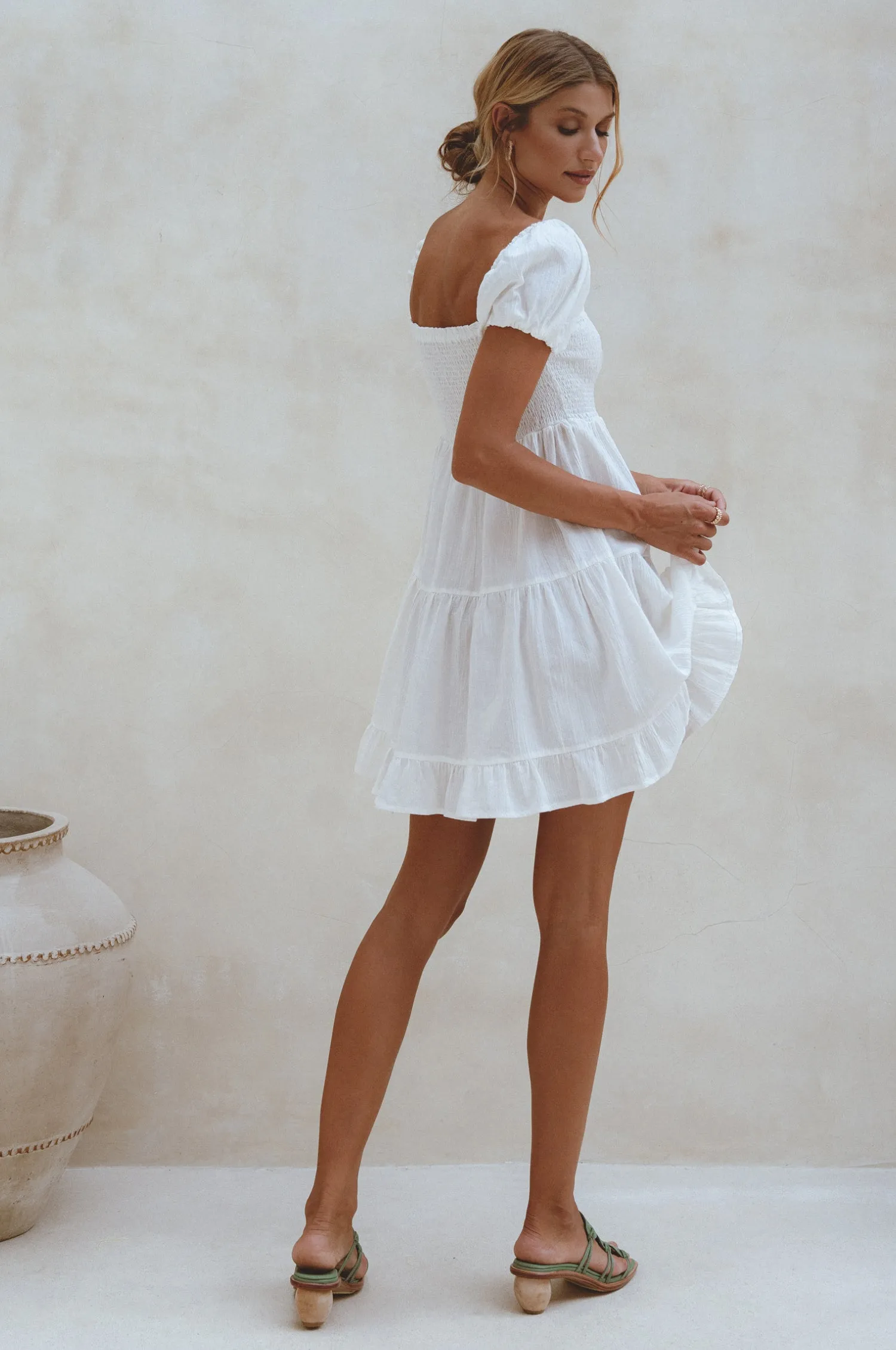 Catalina Smocked Linen Mini Dress - White sold by Folklore Shop product image thumbnail 5