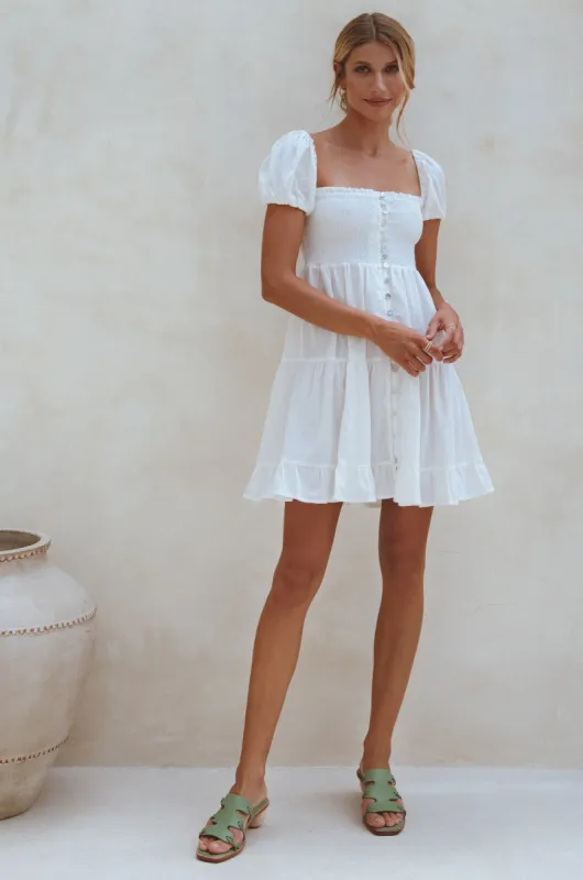 Catalina Smocked Linen Mini Dress - White sold by Folklore Shop