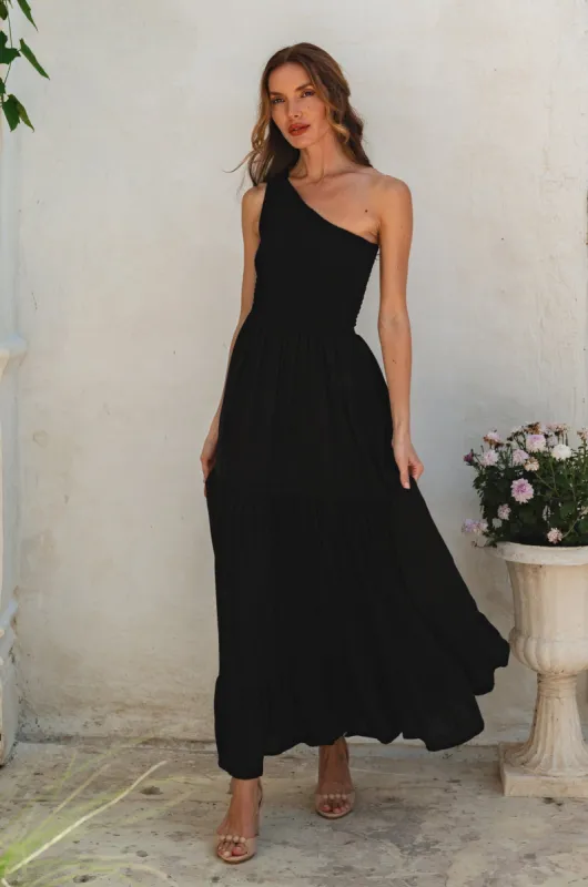 Cassandra One Shoulder Maxi Dress - Black sold by Folklore Shop