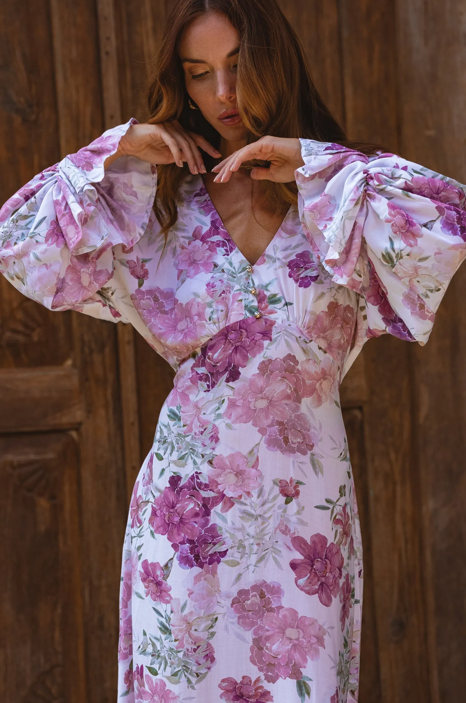 Ava Long Sleeve Ruffle Maxi Dress - Rose Peony sold by Folklore Shop product image thumbnail 3