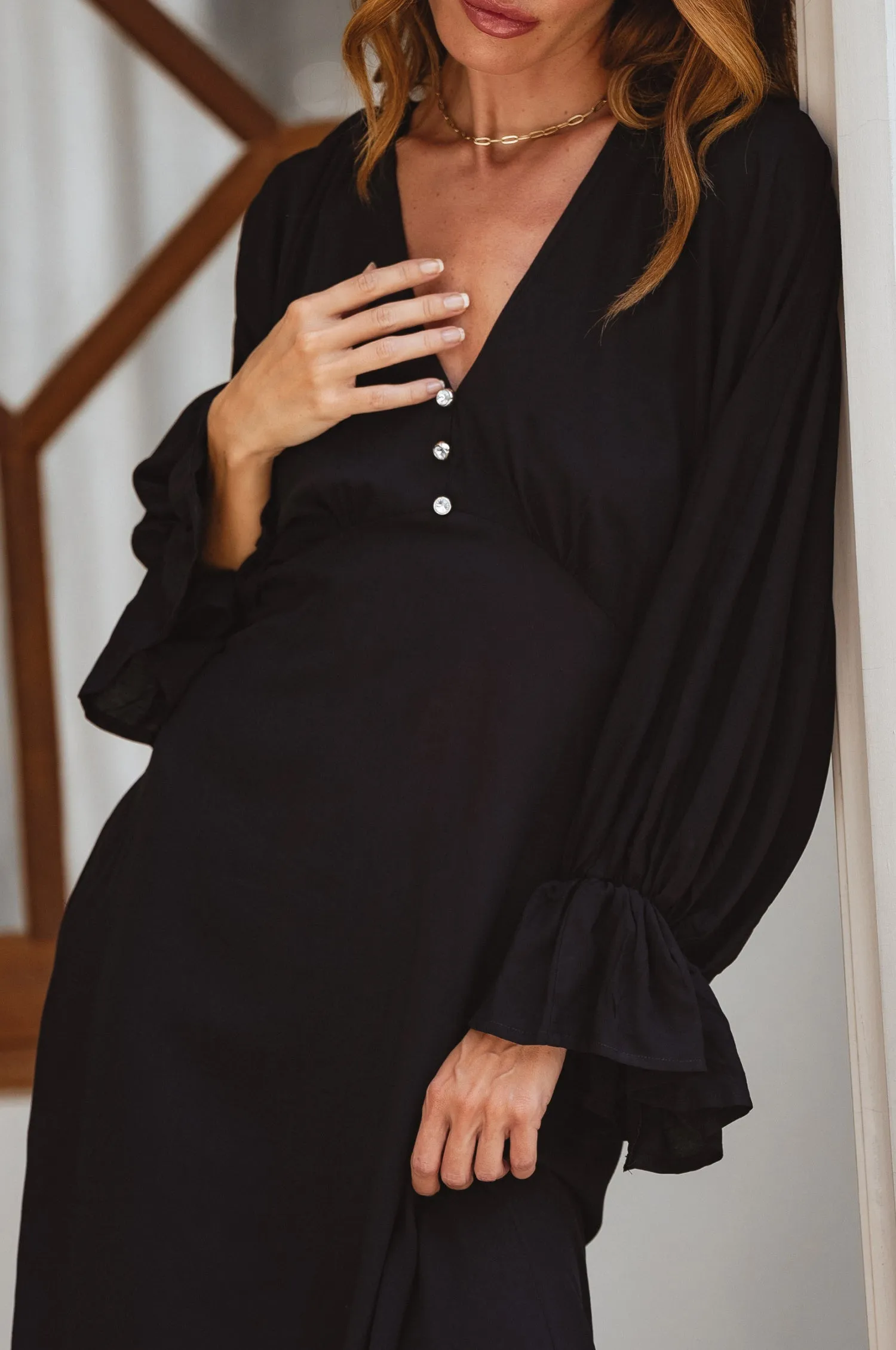 Ava Long Sleeve Ruffle Maxi Dress - Black sold by Folklore Shop product image thumbnail 2
