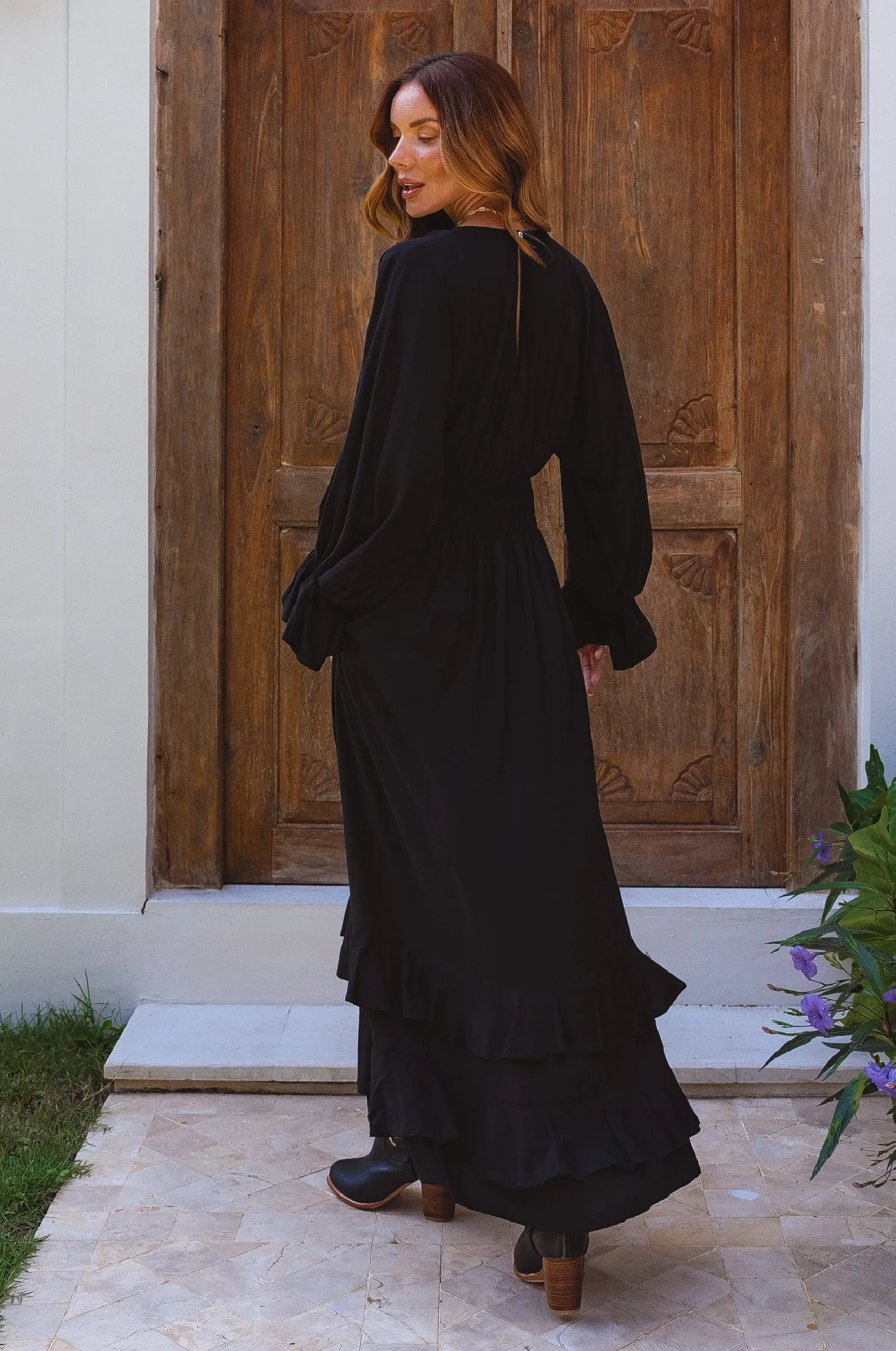 Ava Long Sleeve Ruffle Maxi Dress - Black sold by Folklore Shop product image thumbnail 3