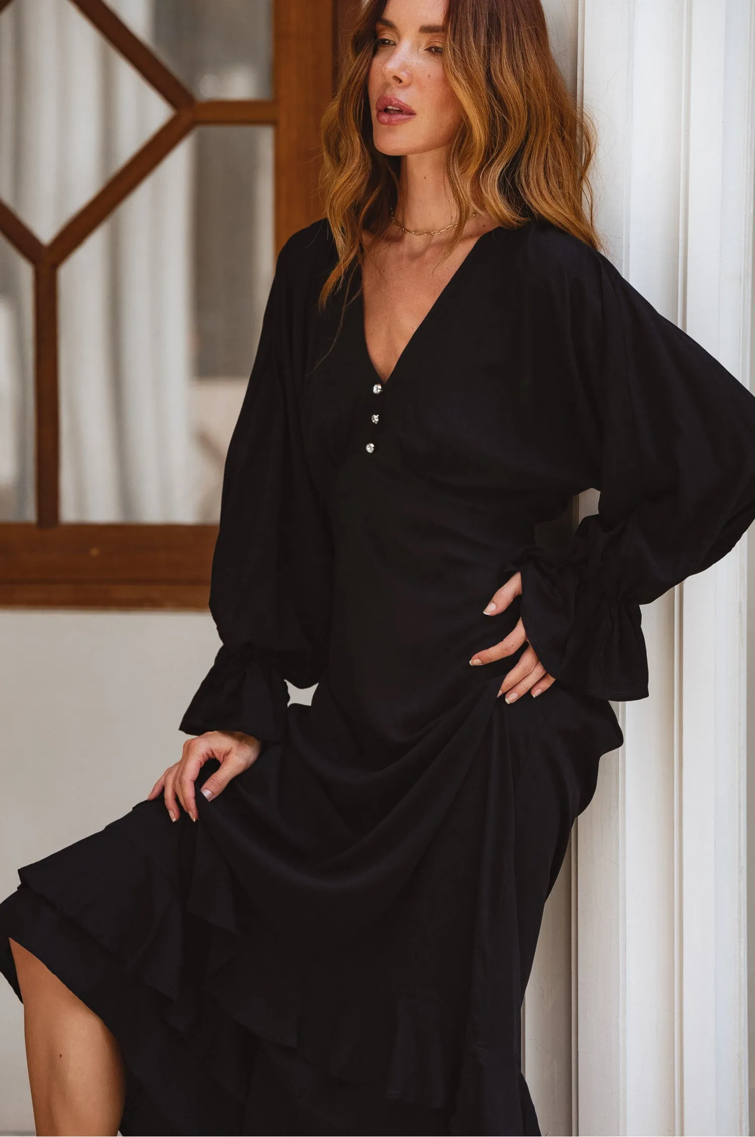 Ava Long Sleeve Ruffle Maxi Dress - Black sold by Folklore Shop product image thumbnail 4