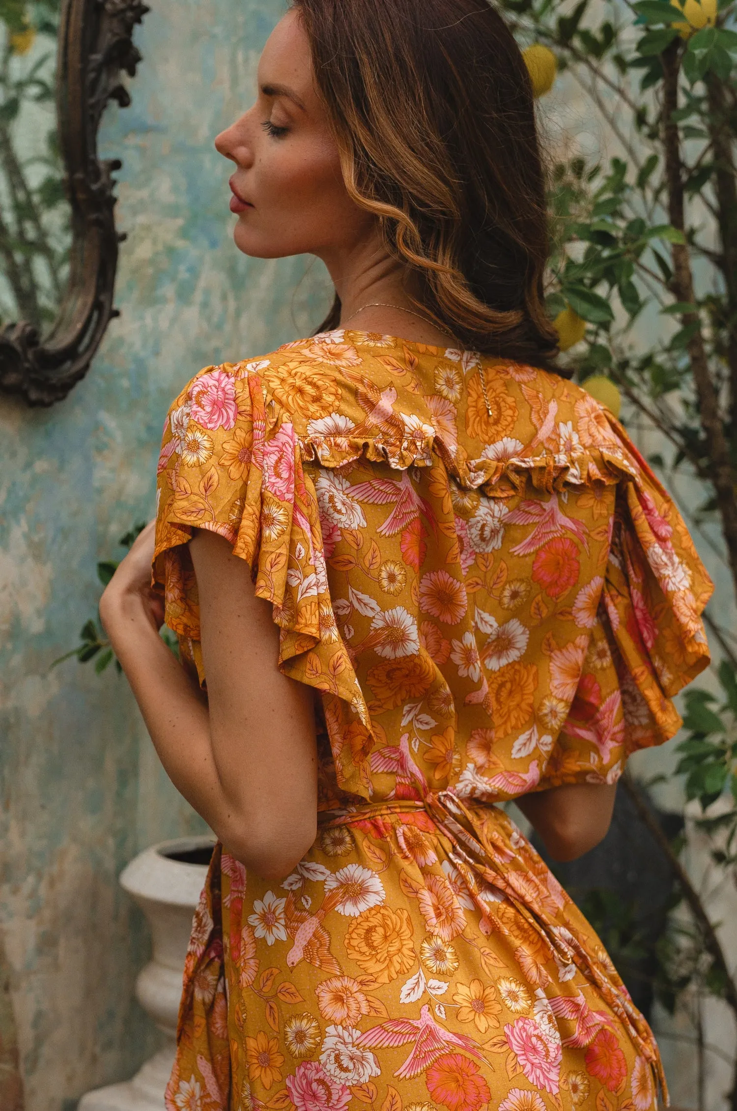 Carmen Wrap Maxi Dress - Golden Birds sold by Folklore Shop product image thumbnail 5