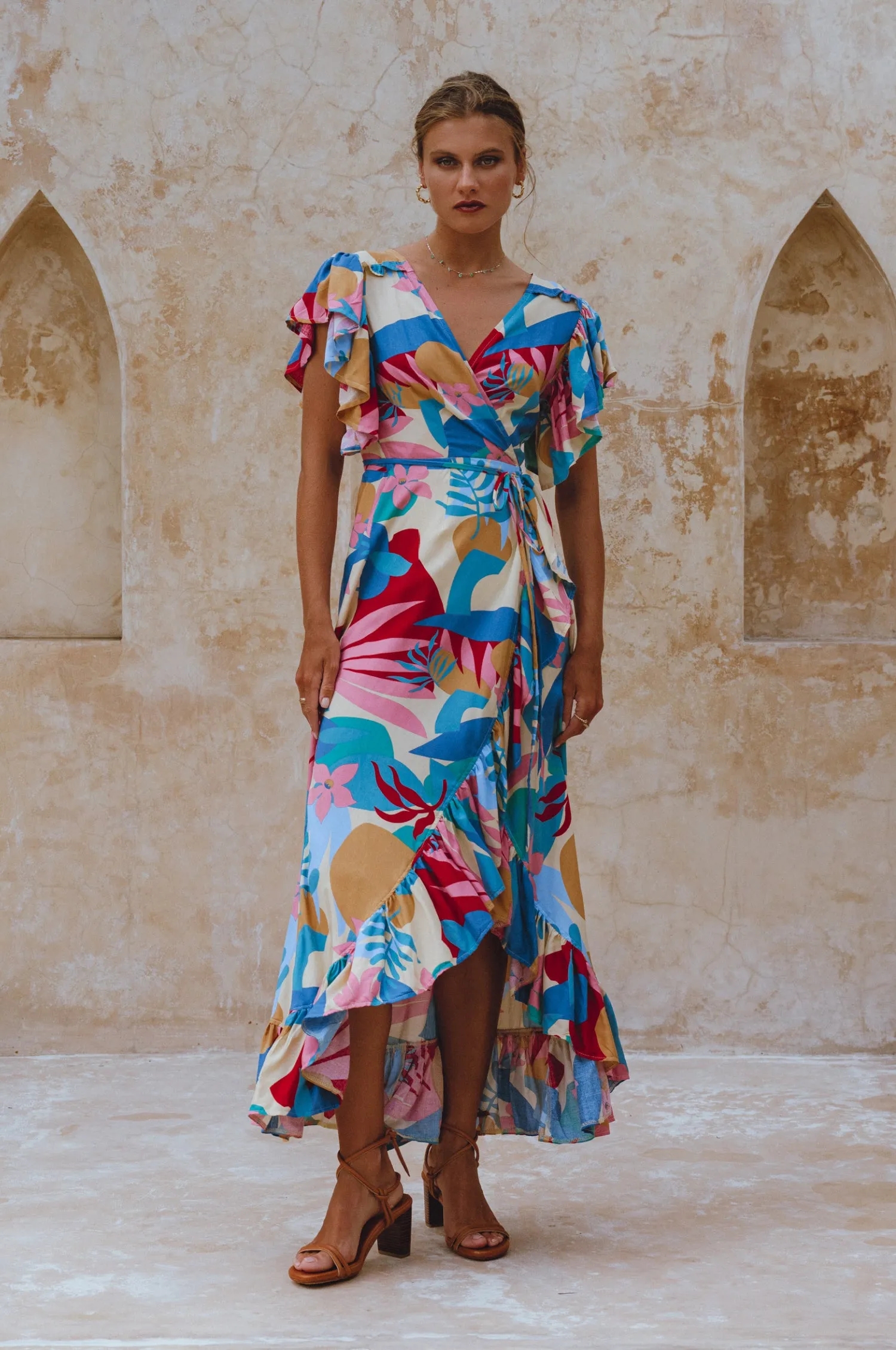 Carmen Wrap Maxi Dress - Havana sold by Folklore Shop