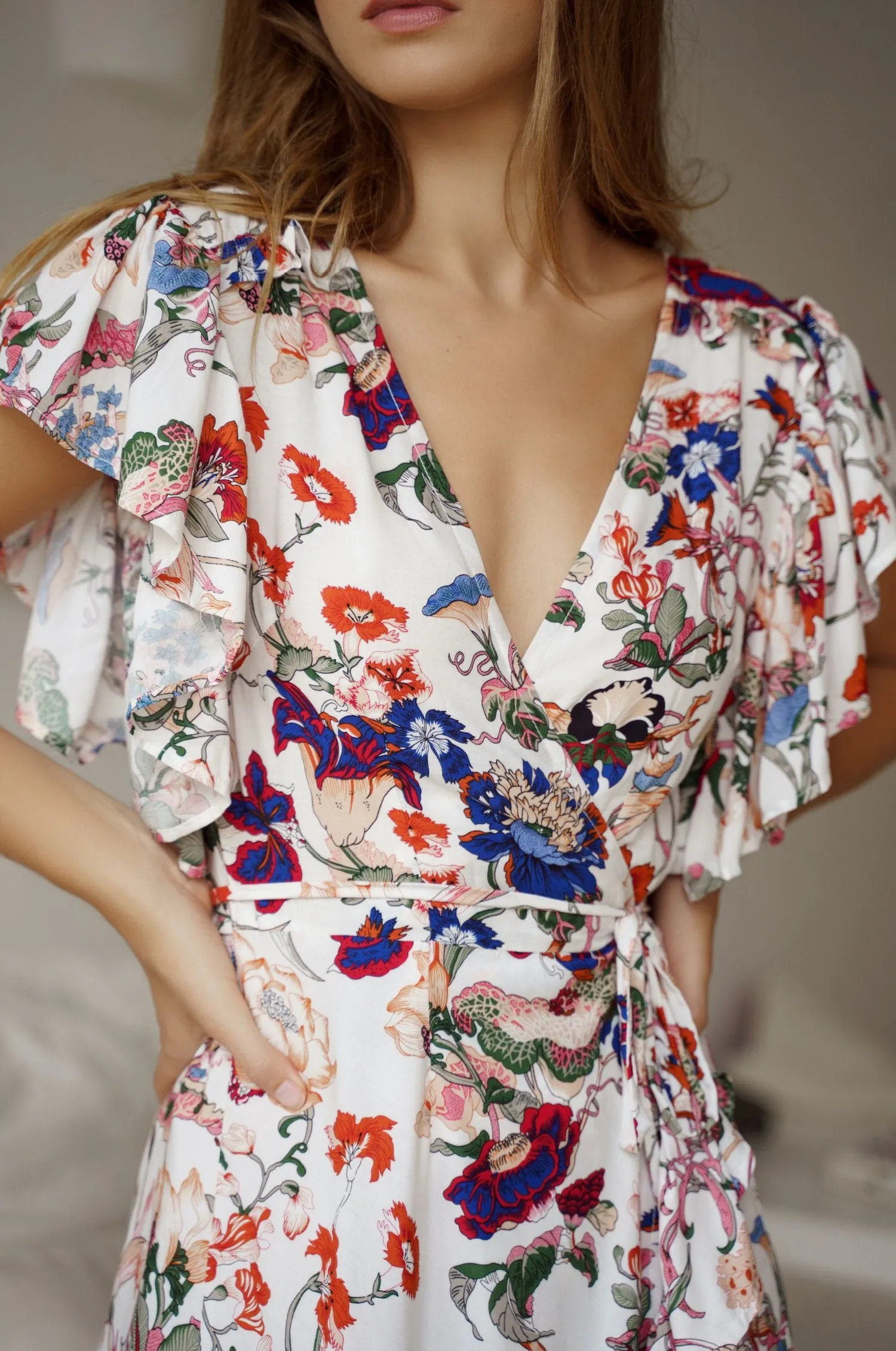 Carmen Wrap Maxi Dress - White Floral sold by Folklore Shop product image thumbnail 5