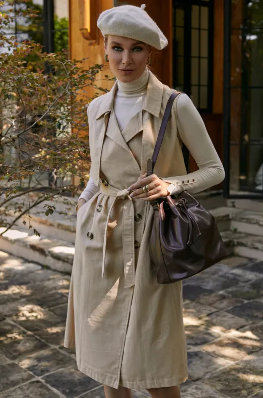 Arden Belted Vest Trench - Weekend Beige sold by Folklore Shop