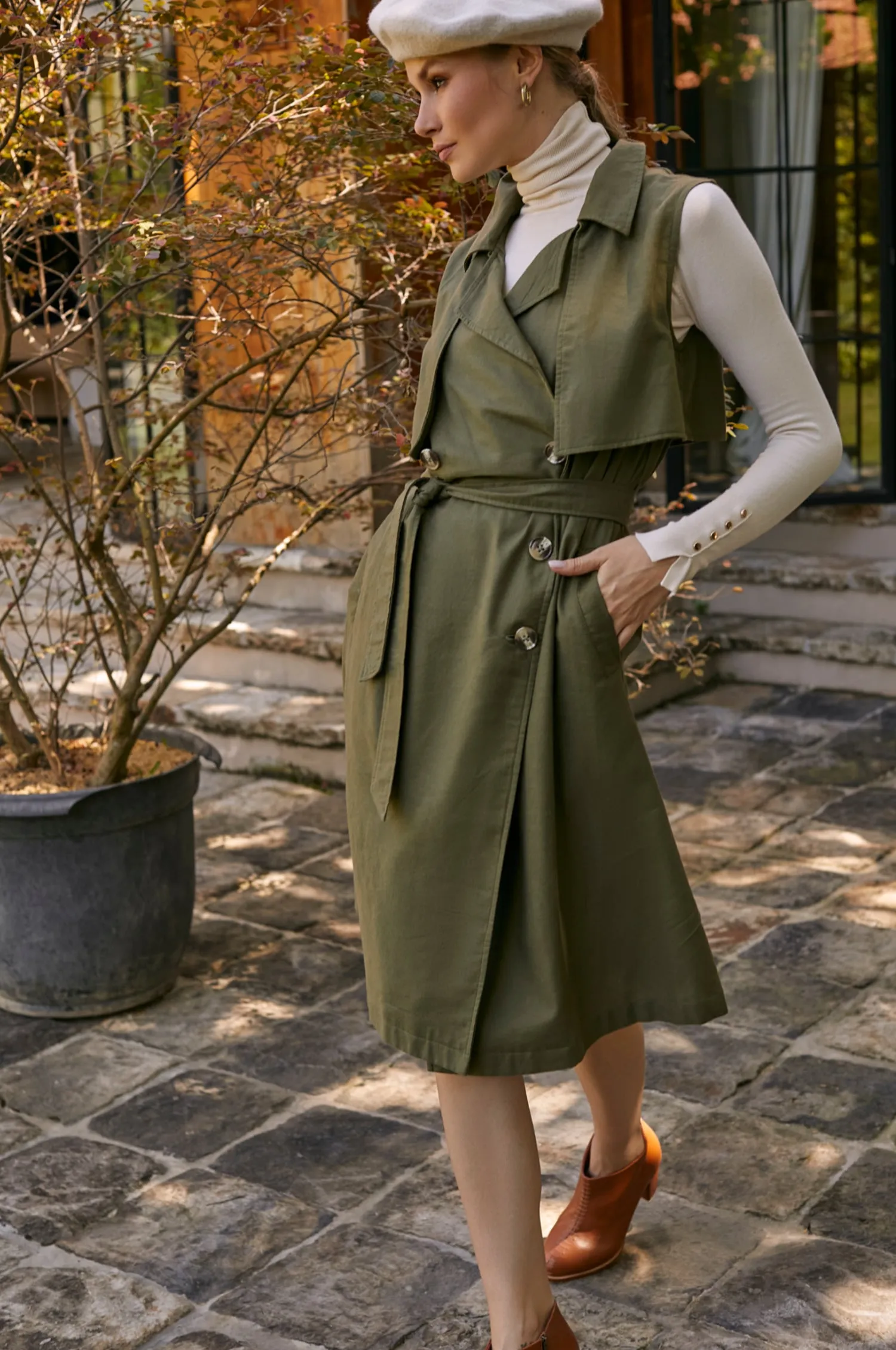 Arden Belted Vest Trench - Olive Green sold by Folklore Shop product image thumbnail 4