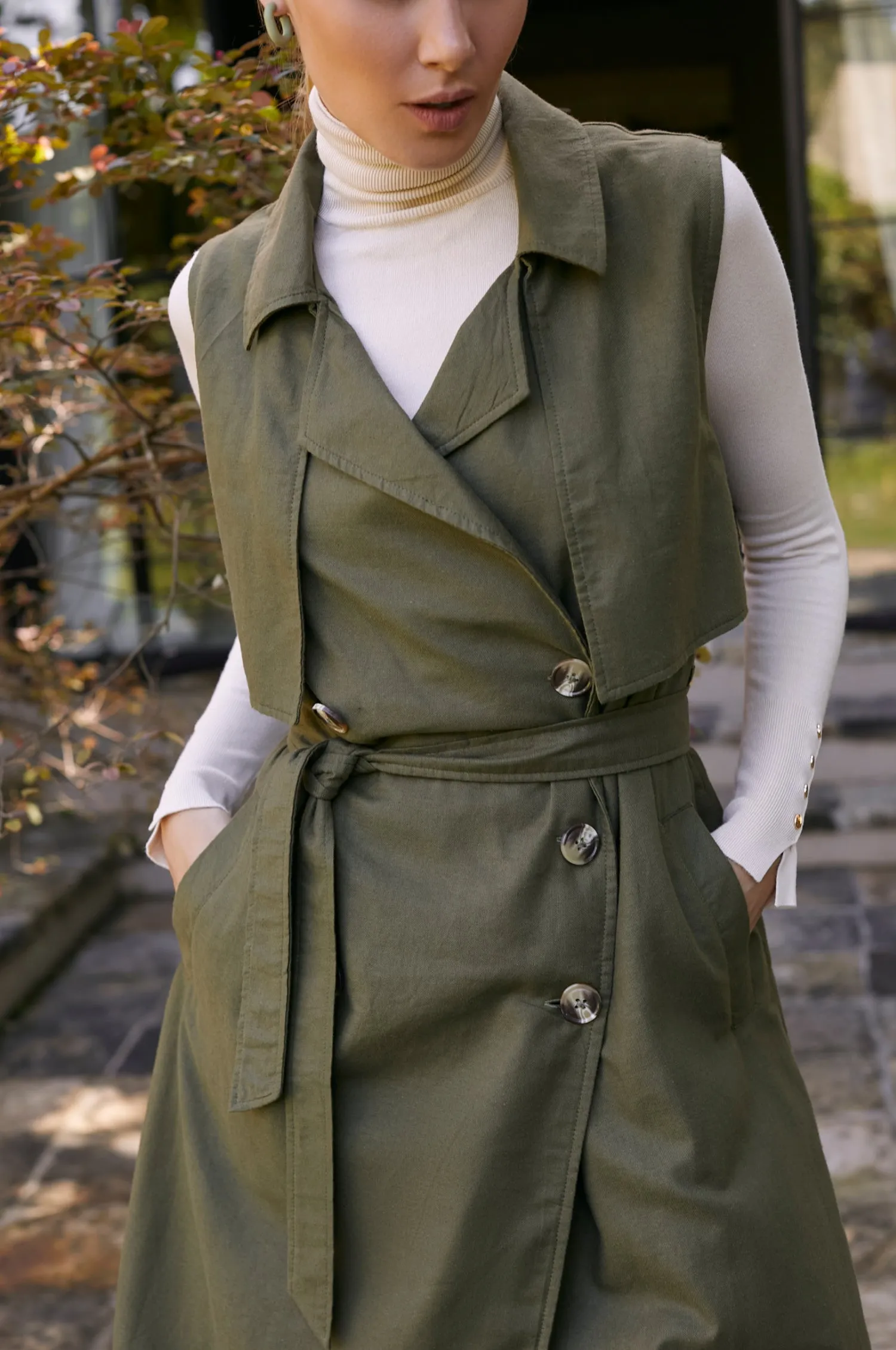 Arden Belted Vest Trench - Olive Green sold by Folklore Shop product image thumbnail 5