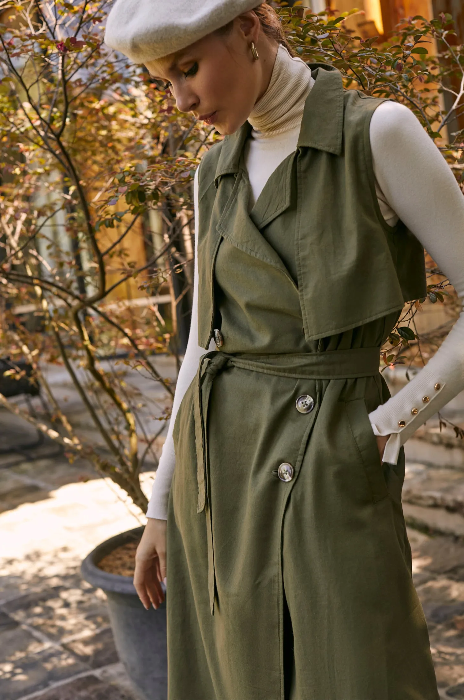 Arden Belted Vest Trench - Olive Green sold by Folklore Shop product image thumbnail 3
