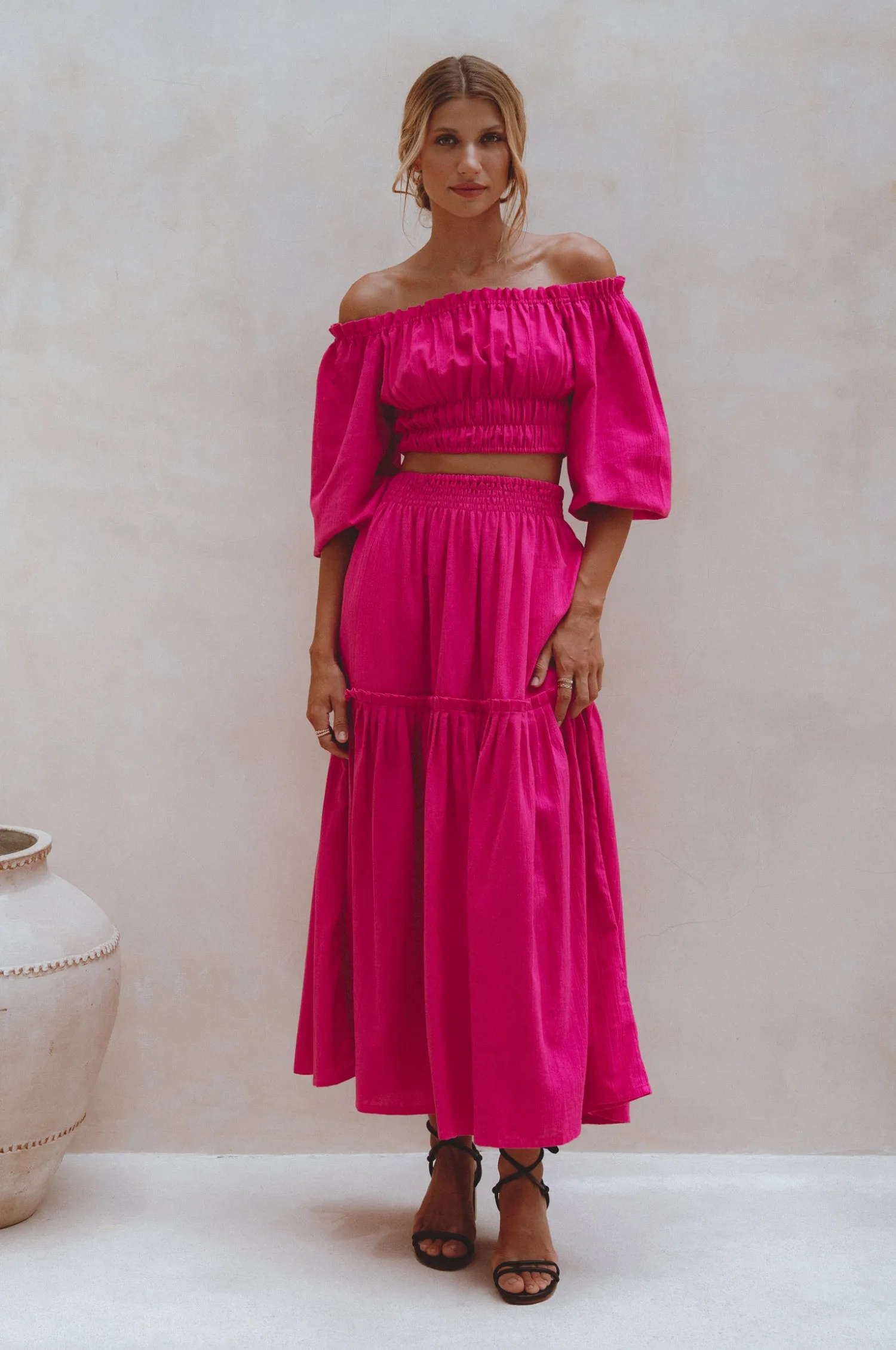 Annabelle Boho Linen Maxi Skirt - Magenta sold by Folklore Shop product image thumbnail 4