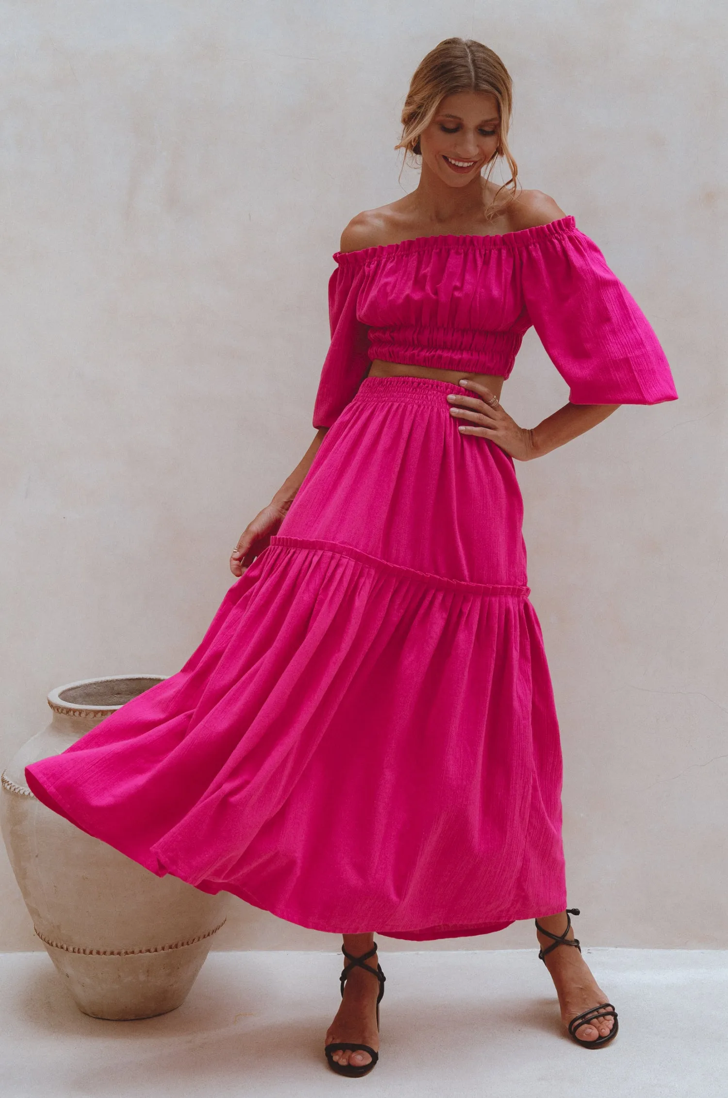Annabelle Boho Linen Maxi Skirt - Magenta sold by Folklore Shop