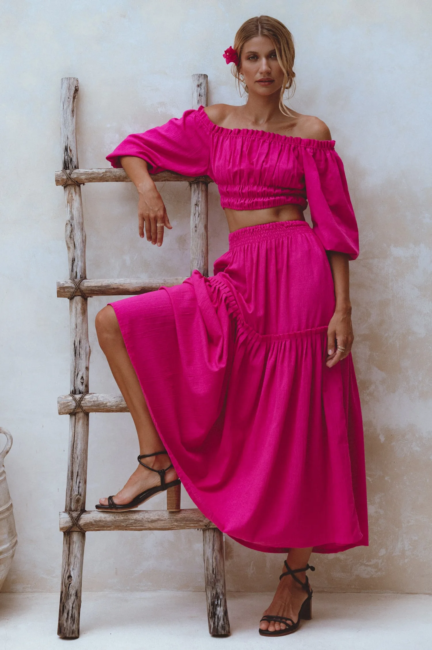 Annabelle Boho Linen Maxi Skirt - Magenta sold by Folklore Shop product image thumbnail 2