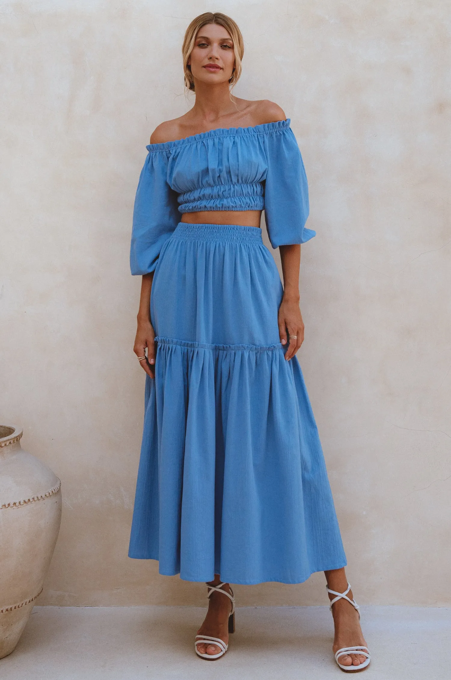 Annabelle Boho Linen Maxi Skirt - Azure sold by Folklore Shop