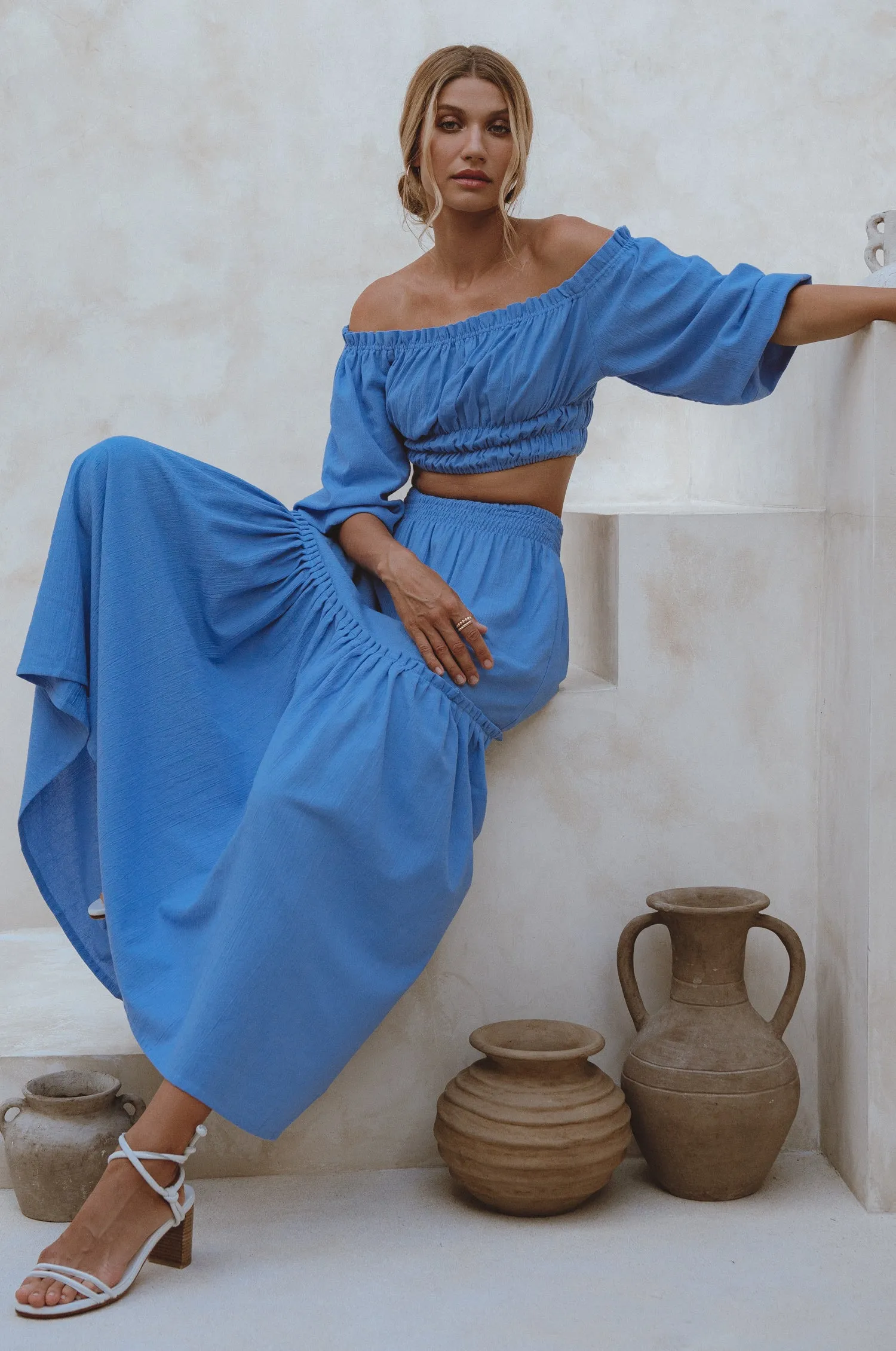 Annabelle Boho Linen Maxi Skirt - Azure sold by Folklore Shop product image thumbnail 2