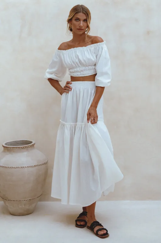 Annabelle Boho Linen Maxi Skirt - White sold by Folklore Shop