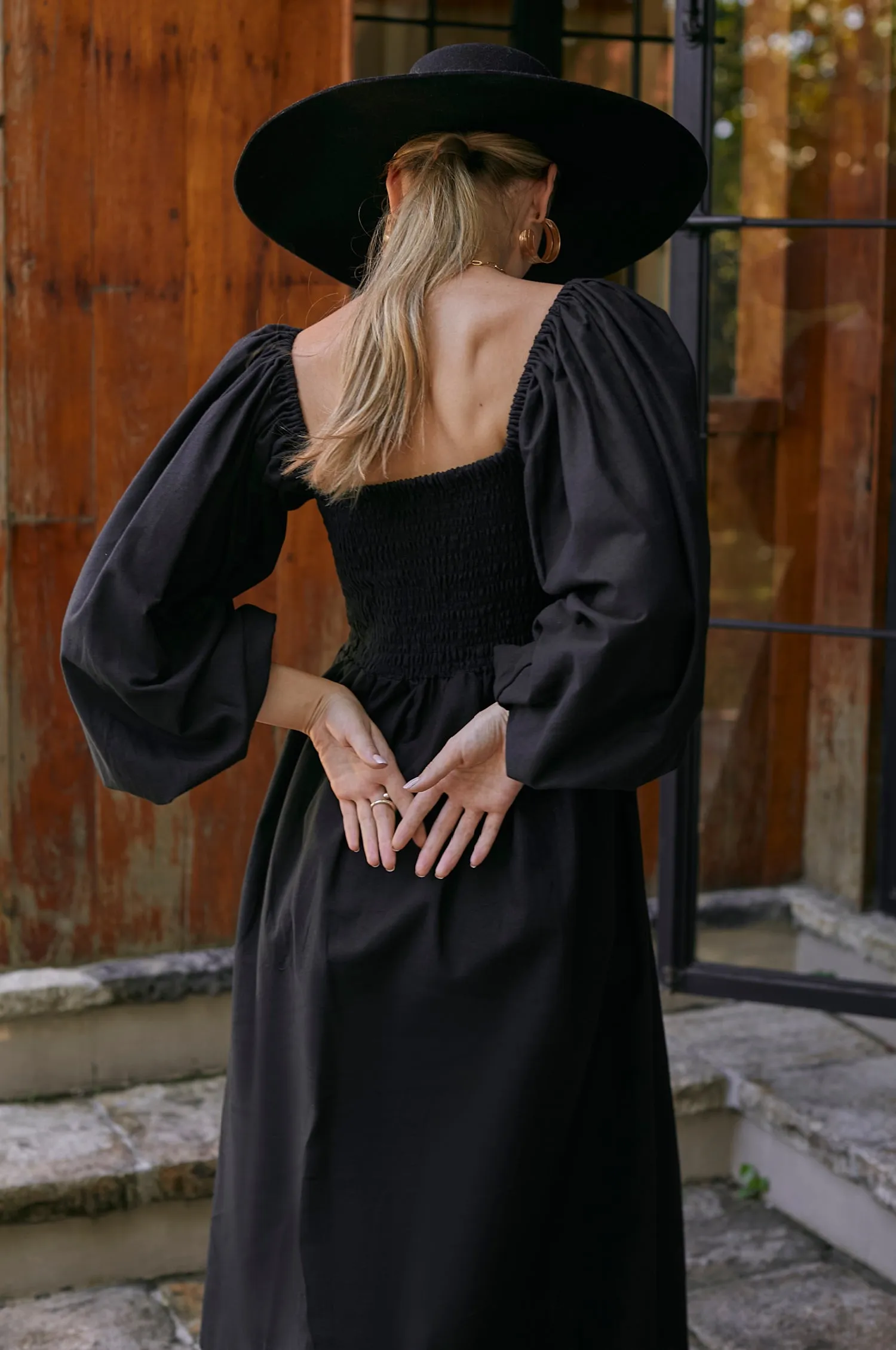 Alila Smocked Linen Midi Dress - Black sold by Folklore Shop product image thumbnail 3