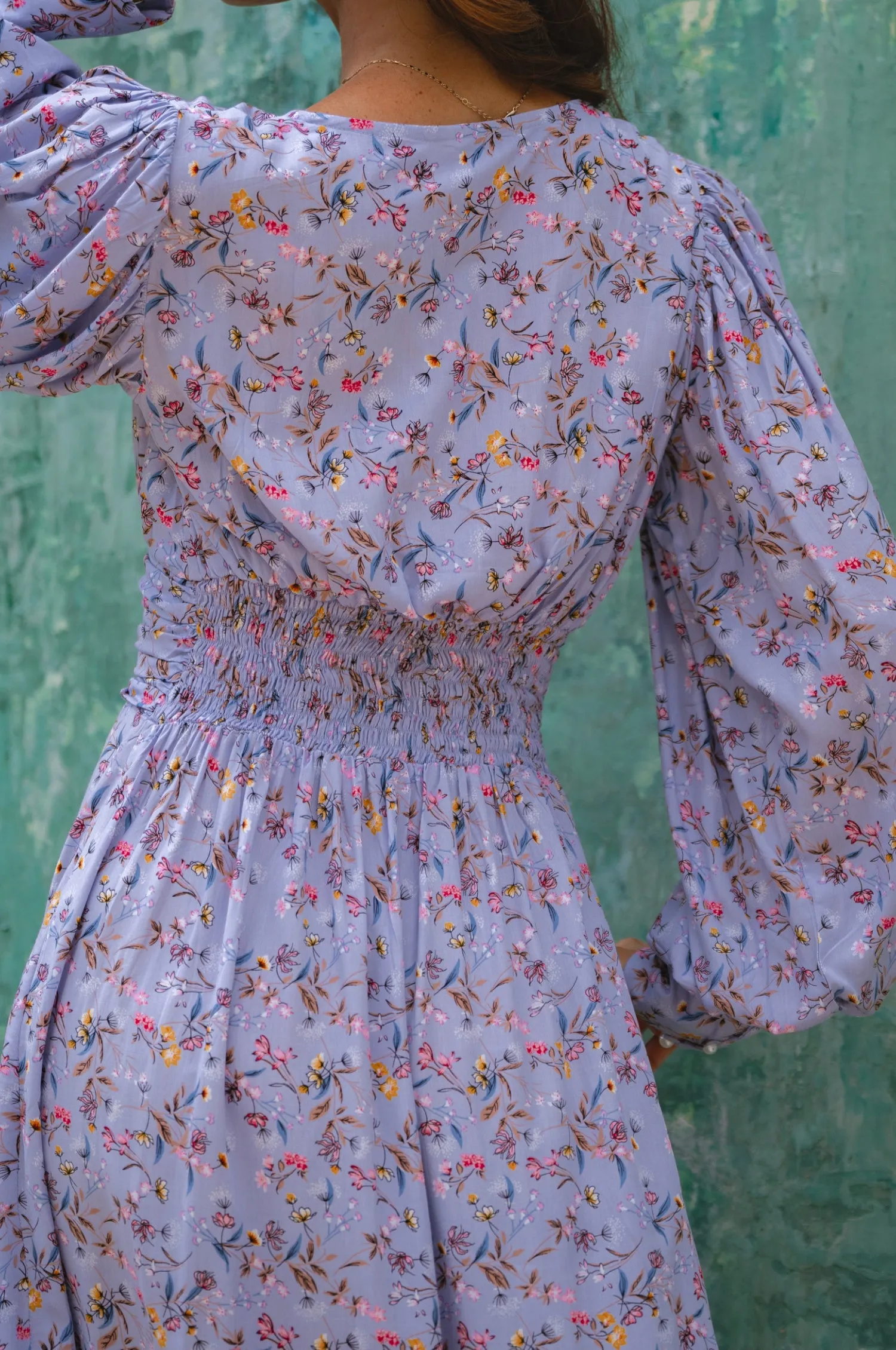 Juliette Pearl Buttons Midi Dress - Lavender Bloom sold by Folklore Shop product image thumbnail 5