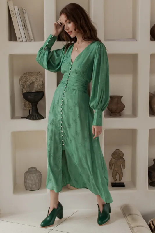 Juliette Pearl Buttons Midi Dress - Pearl Sage sold by Folklore Shop