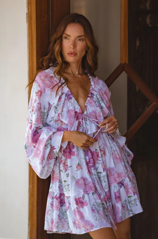 Alice Long Sleeve Ruffled Mini Dress - Peony sold by Folklore Shop