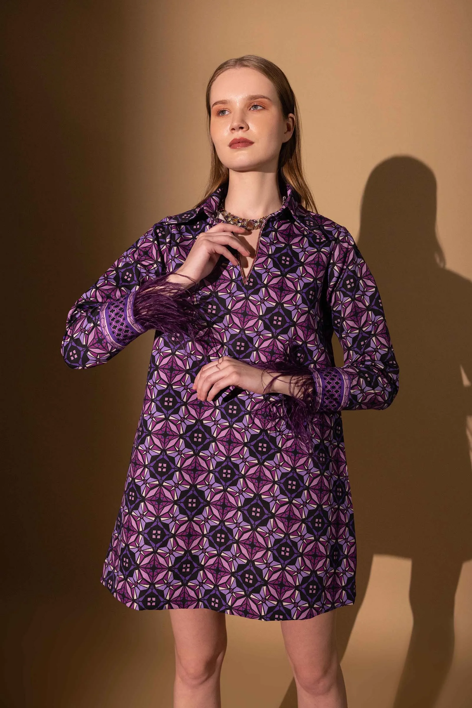 SHARP VIOLET MINI FUR DRESS sold by Folklore Shop product image thumbnail 2