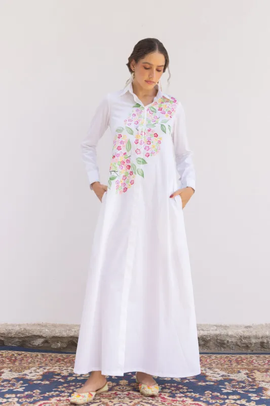 LANTANA HAND PAINTED MULTI FLORAL SHIRT DRESS sold by Folklore Shop