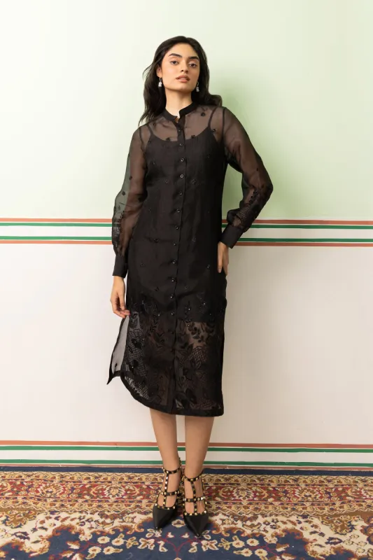 BLACK GARDEN OF FLOWERS ORGANZA DRESS sold by Folklore Shop
