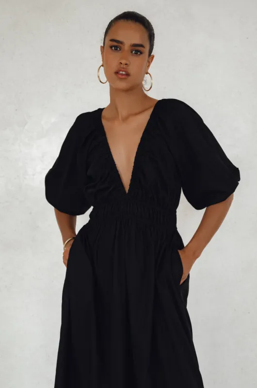Kezas Cotton Maxi Dress - Black sold by Folklore Shop