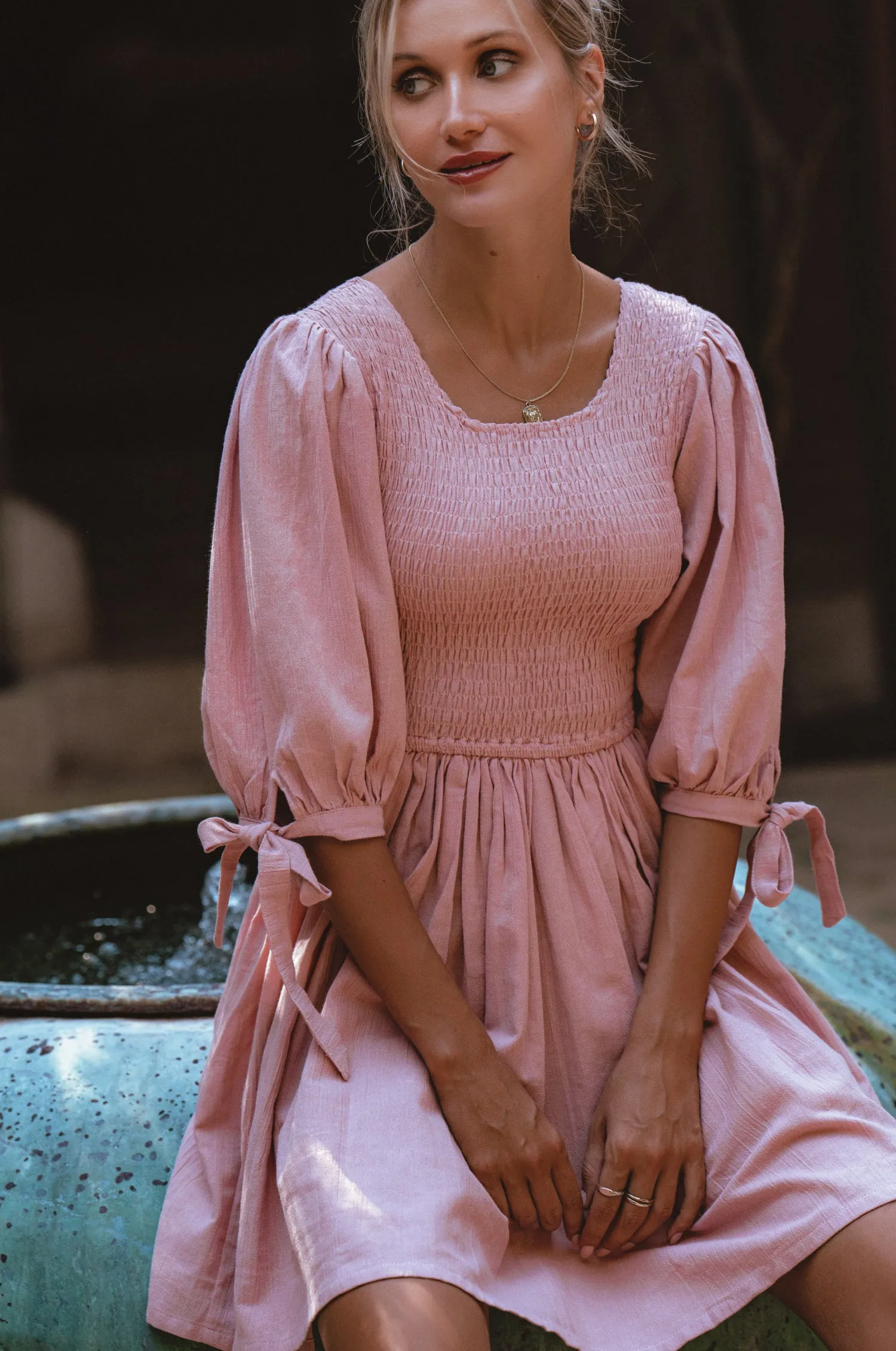 Jolie Puff Sleeve Linen Mini Dress - Rose sold by Folklore Shop product image thumbnail 2