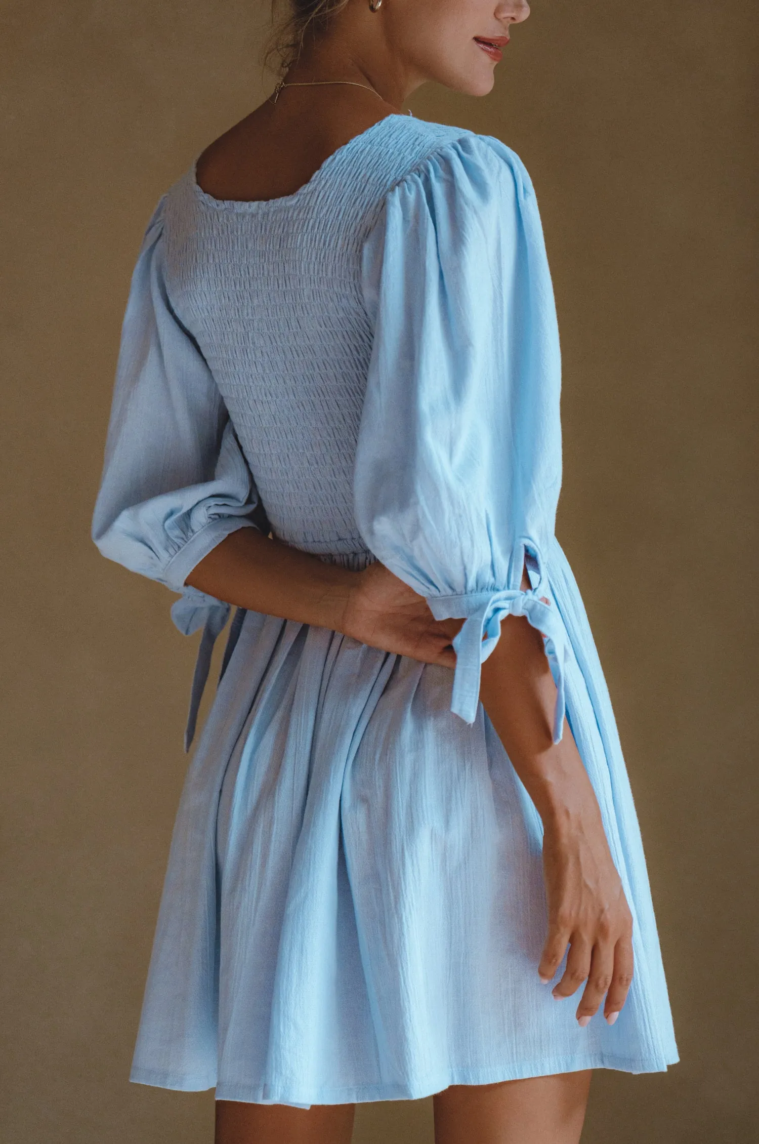 Jolie Puff Sleeve Linen Mini Dress - Ciel sold by Folklore Shop product image thumbnail 3