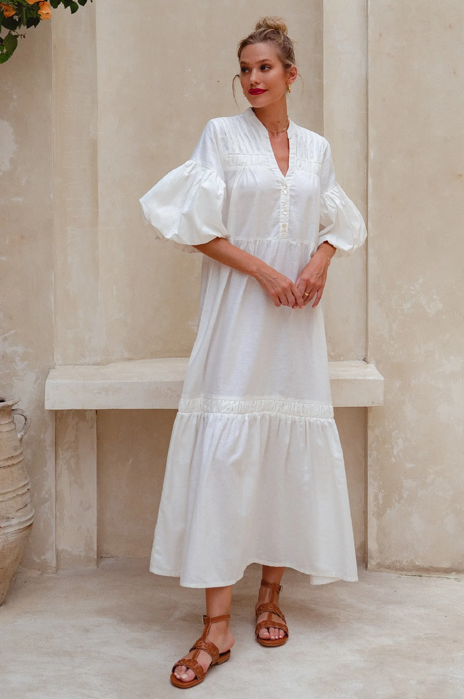 Oleana Puff Sleeve Maxi Dress - Off White sold by Folklore Shop