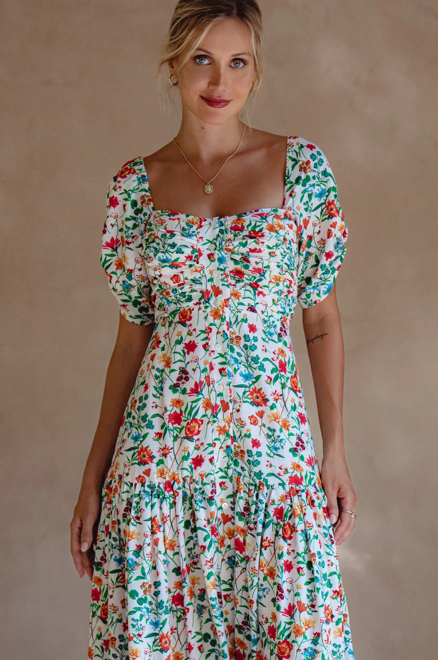 Lilit Midi Dress - White Meadow sold by Folklore Shop
