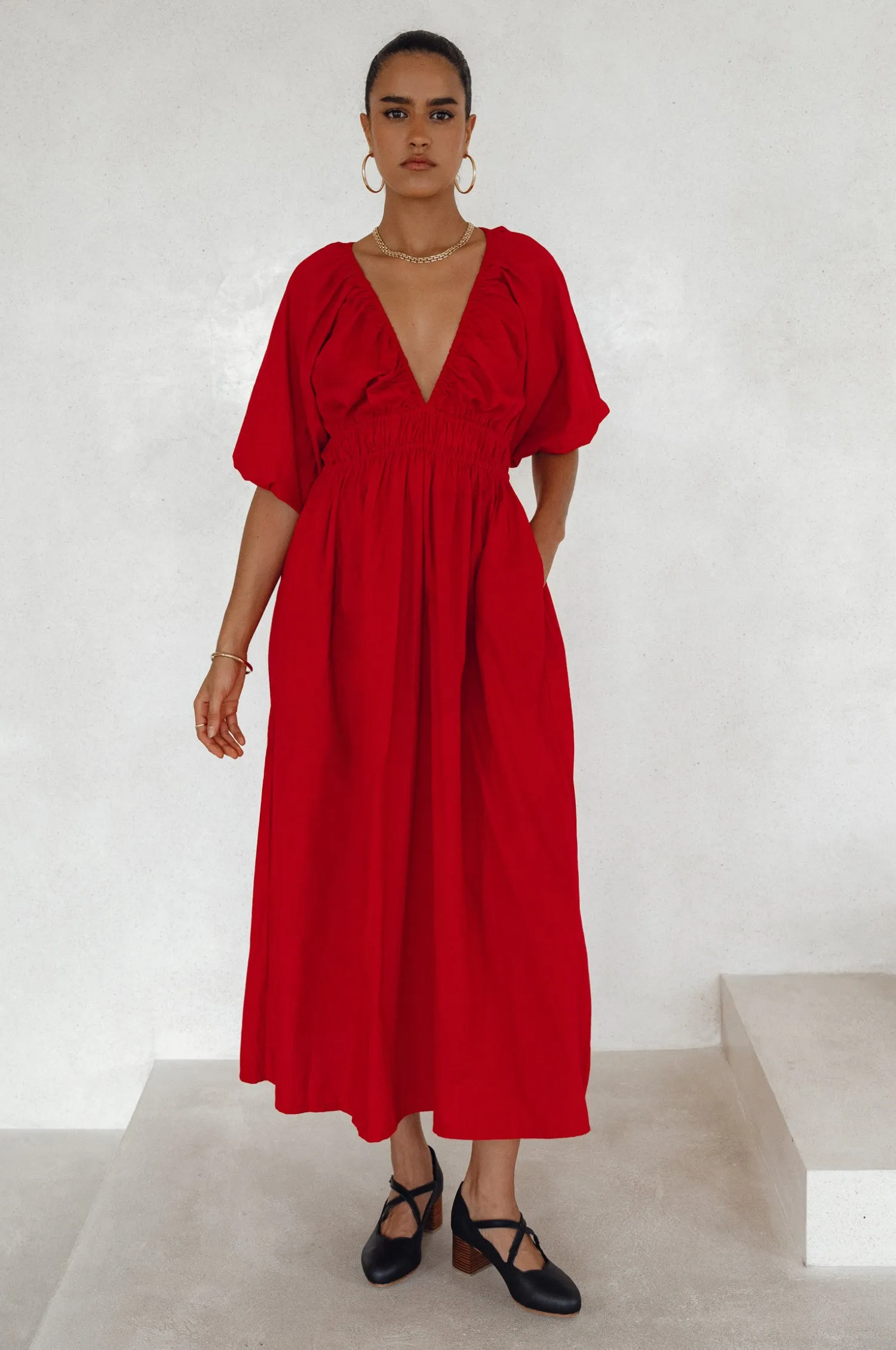 Kezas Cotton Maxi Dress - Red sold by Folklore Shop