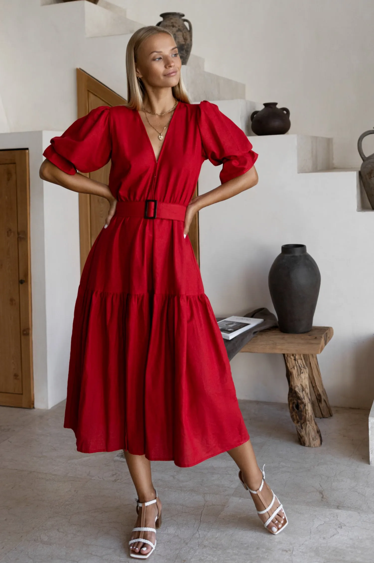 Peony Midi Dress - Red sold by Folklore Shop
