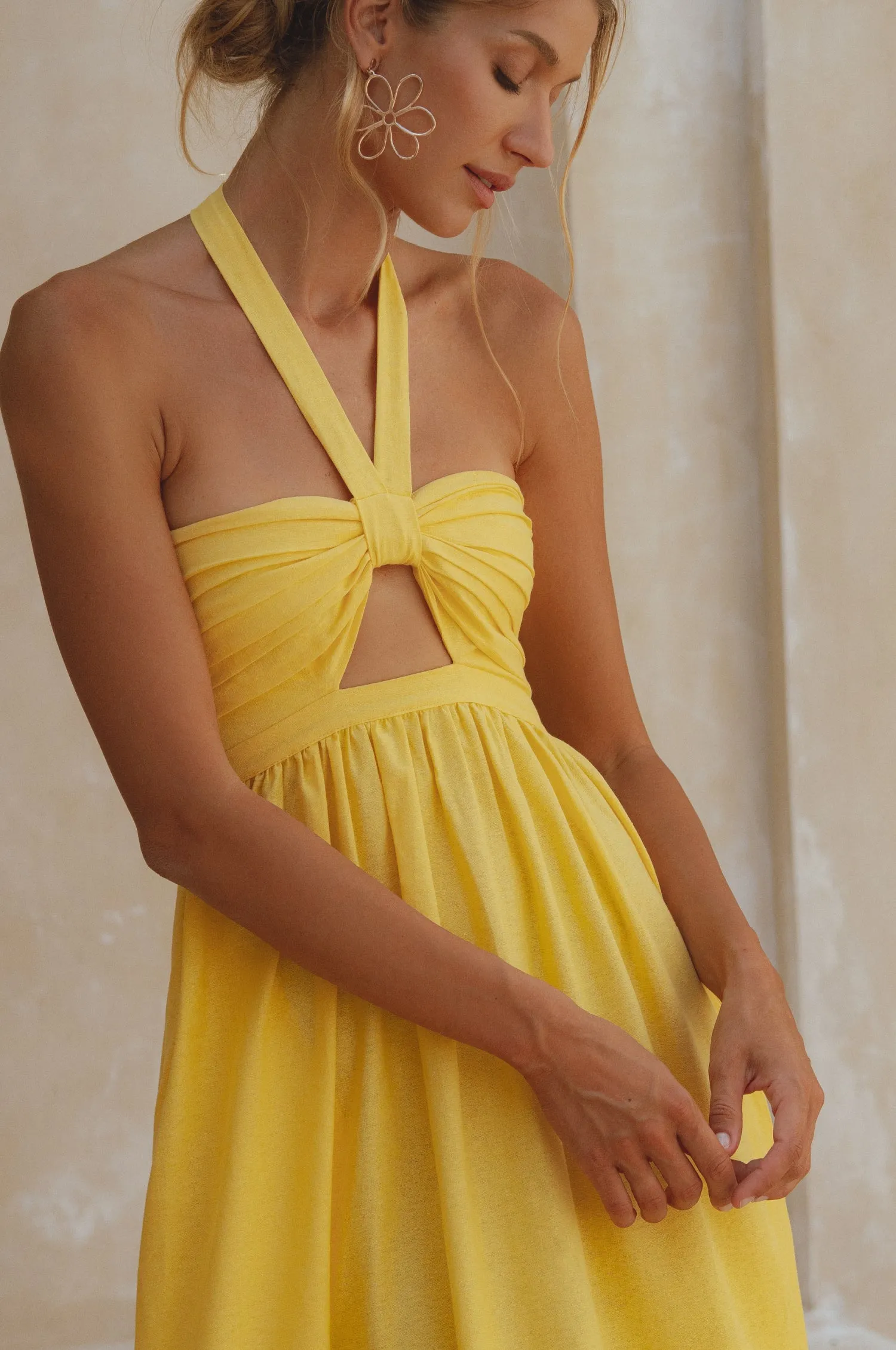 Penelope Halter Linen Maxi Dress - Pineapple sold by Folklore Shop product image thumbnail 3