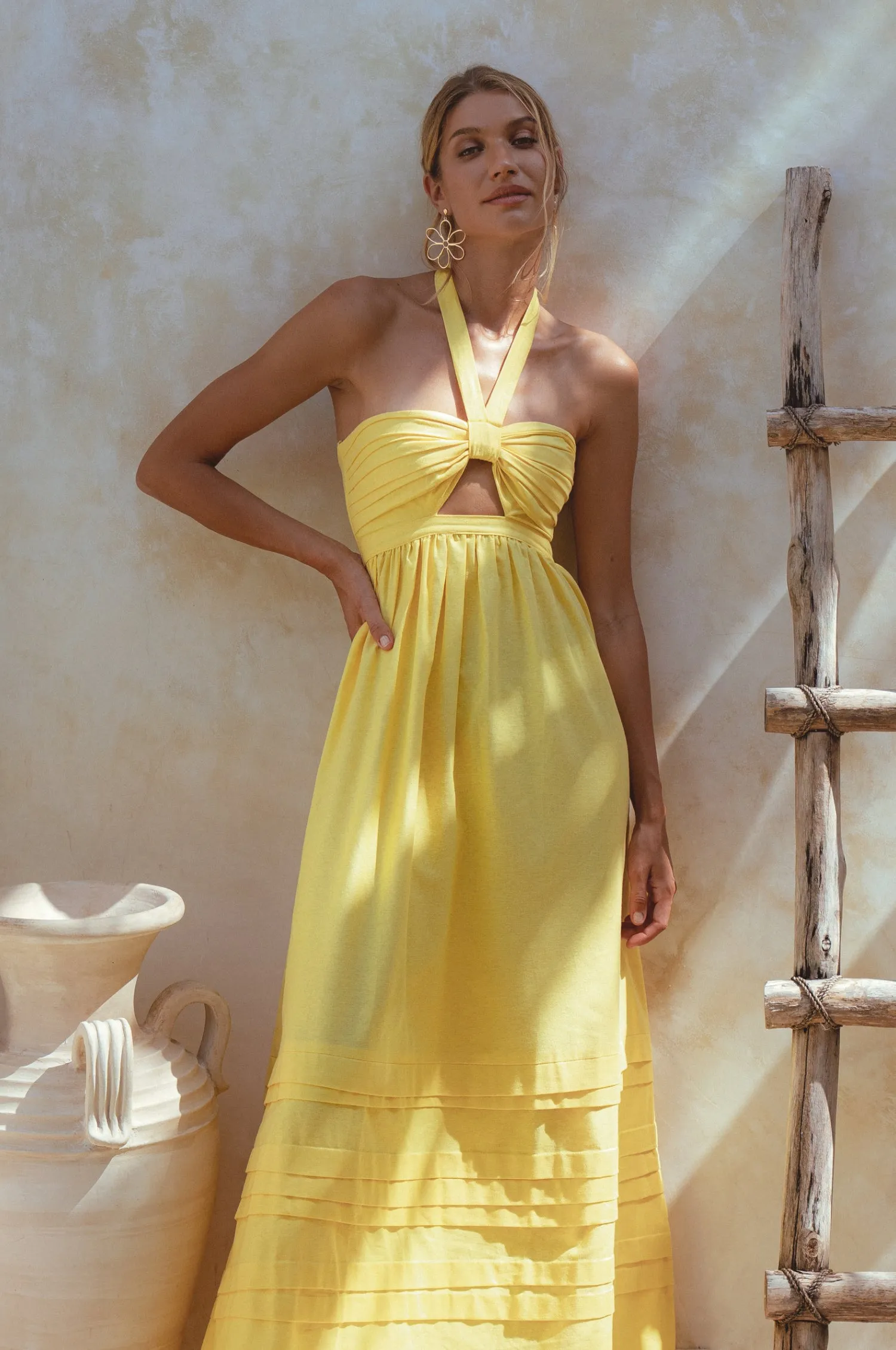 Penelope Halter Linen Maxi Dress - Pineapple sold by Folklore Shop product image thumbnail 4