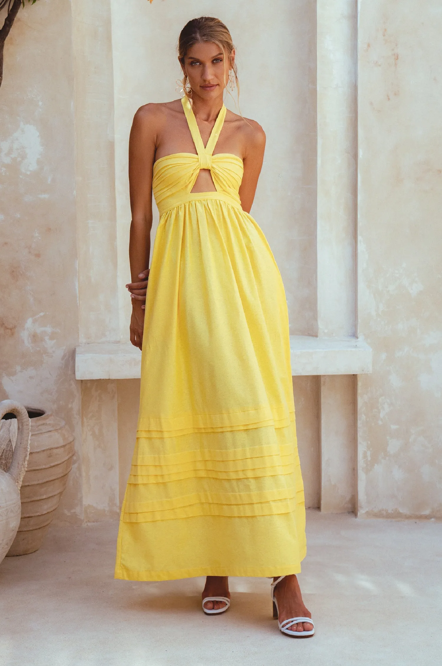 Penelope Halter Linen Maxi Dress - Pineapple sold by Folklore Shop