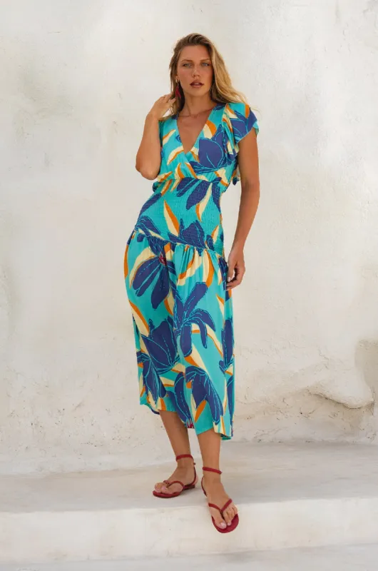 Sunshine Bohemian Midi Dress - Blue Hibiscus sold by Folklore Shop