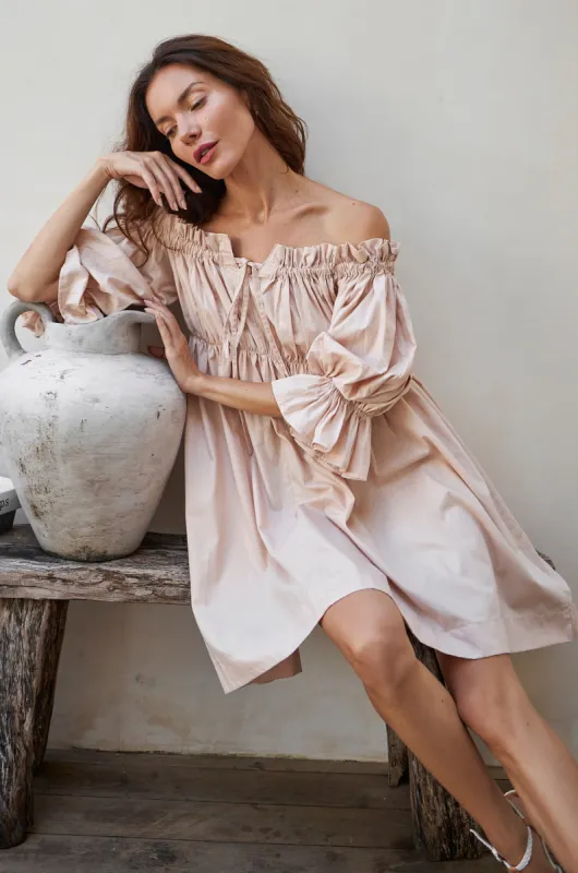 Vacay Off Shoulder Cotton Mini Dress - Cream sold by Folklore Shop