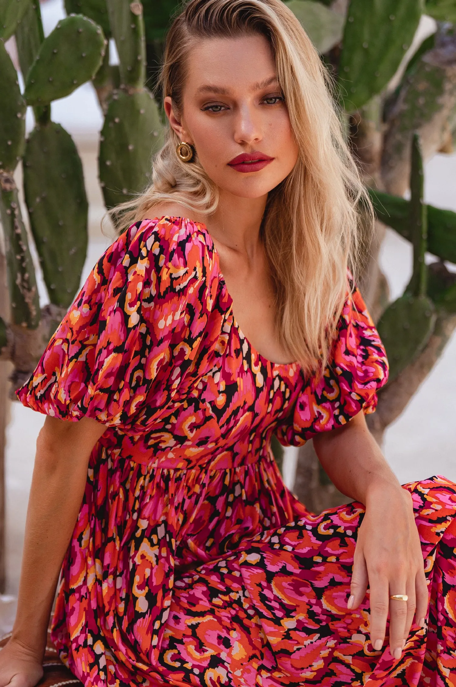 Violeta Puff Sleeve Midi Dress - Red Sea sold by Folklore Shop product image thumbnail 5