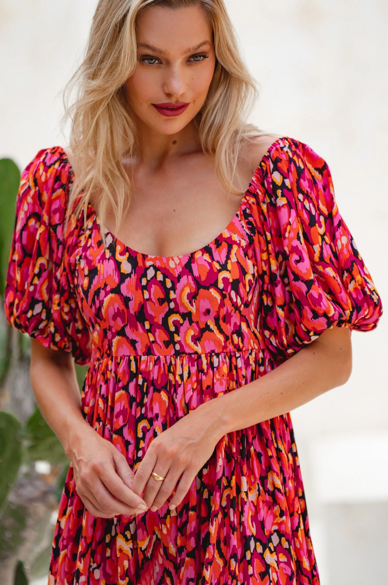 Violeta Puff Sleeve Midi Dress - Red Sea sold by Folklore Shop product image thumbnail 2