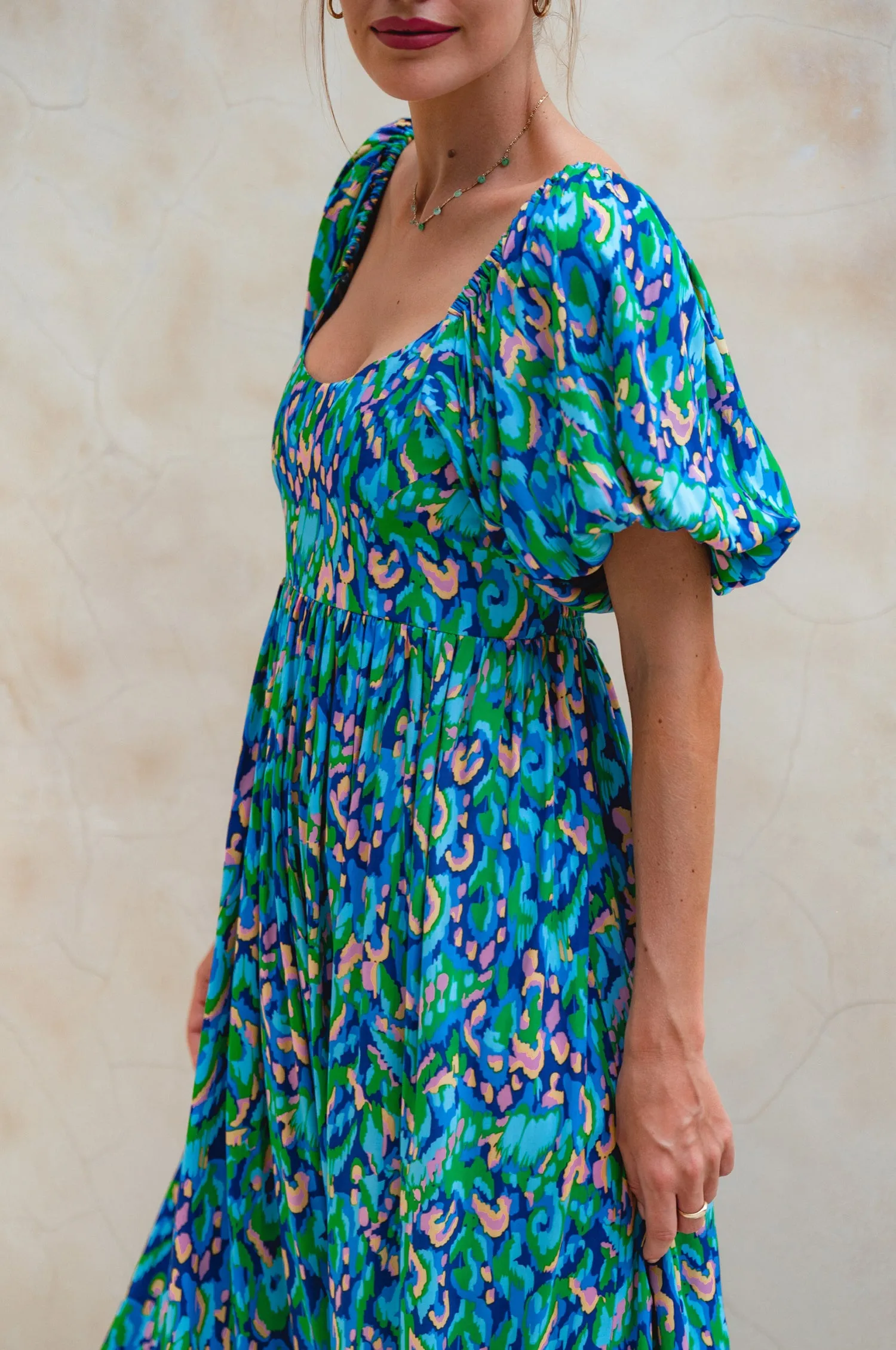 Violeta Puff Sleeve Midi Dress - Blue Sea sold by Folklore Shop product image thumbnail 3