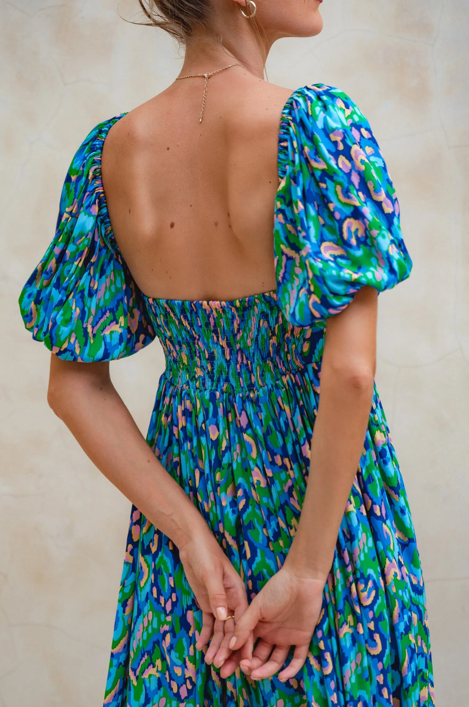 Violeta Puff Sleeve Midi Dress - Blue Sea sold by Folklore Shop product image thumbnail 4