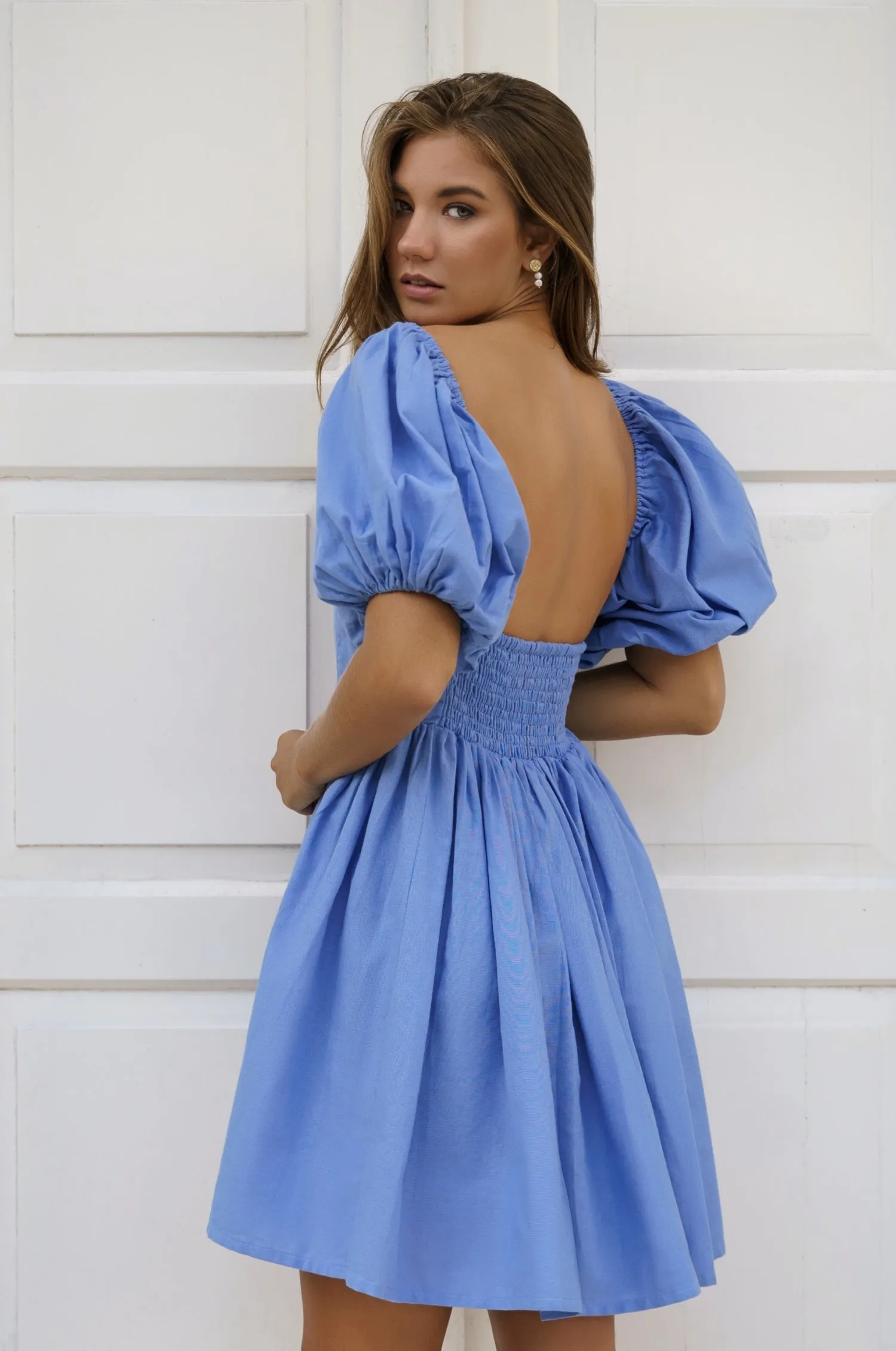 Strawberry Fields Puff Sleeve Mini - Caribbean Blue sold by Folklore Shop product image thumbnail 2