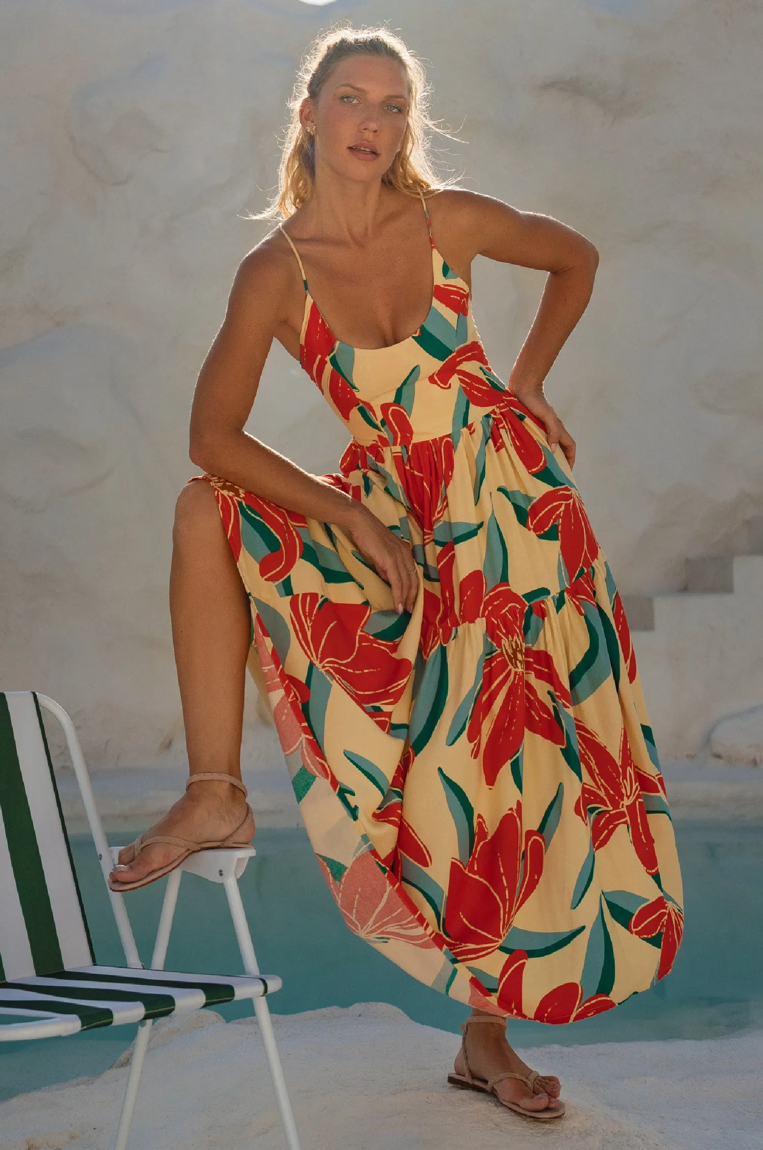 Sea Dreamer Strappy Midi Dress - Red Hibiscus sold by Folklore Shop product image thumbnail 2